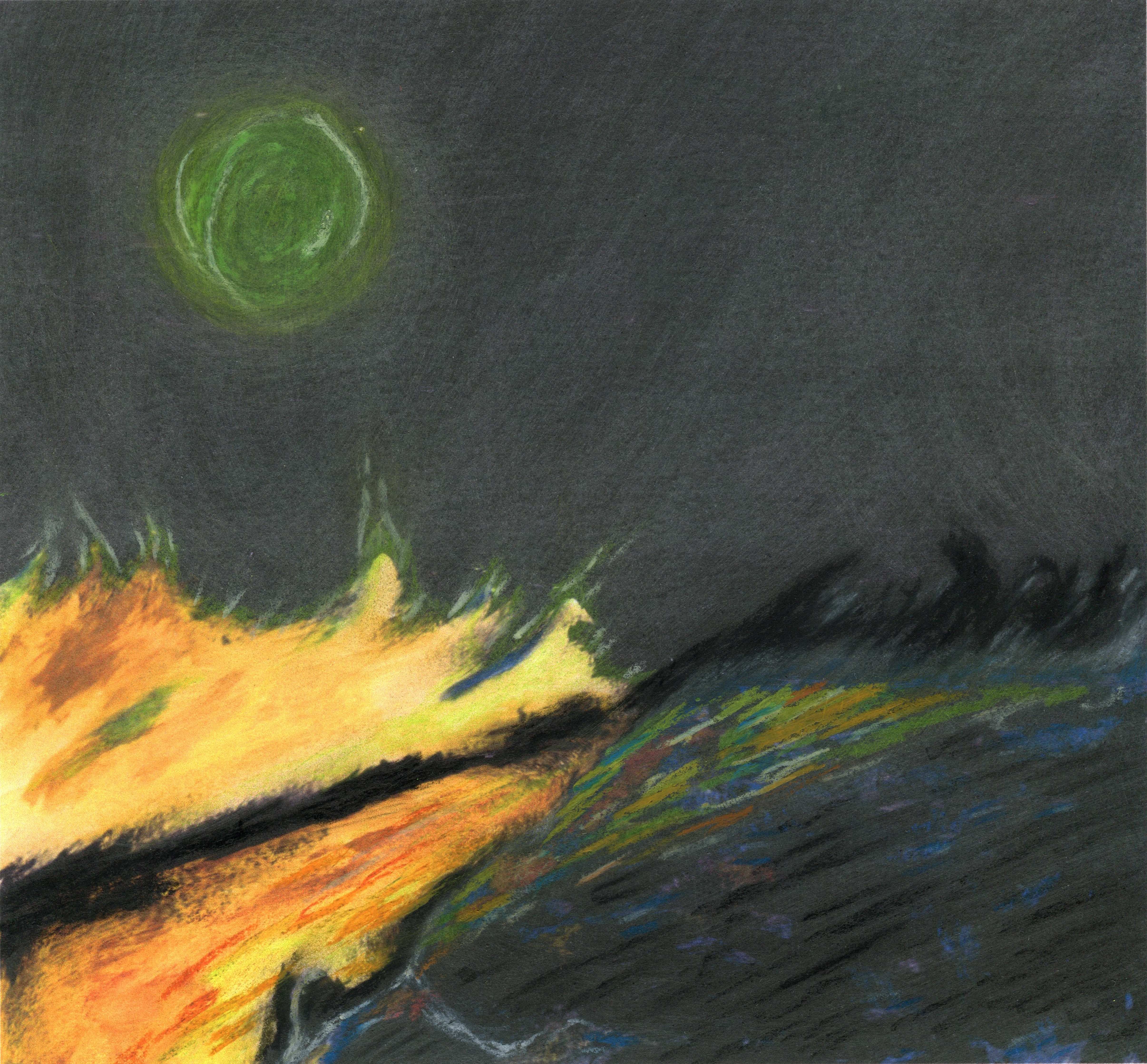 An abstract painting of a night sky provided by Seyðisfjörður Community Radio.
